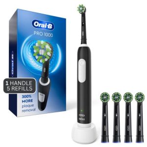Oral-B Pro 1000 CrossAction Electric Toothbrush, Black with 4 Replacement Brush