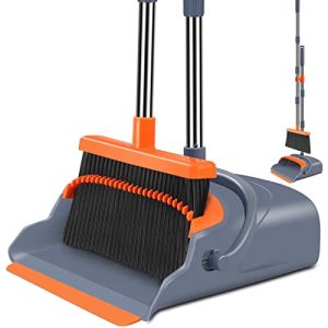 kelamayi Broom and Dustpan Set for Home Long Handle, Upright Standing Dustpan