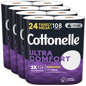 Cottonelle Ultra Comfort Toilet Paper with Cushiony CleaningRipples Texture, 24 Family Mega Rolls